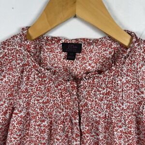JCrew Liberty Ditsy Floral Popover Blouse 10 Red White Smocked Chamomile Cottage